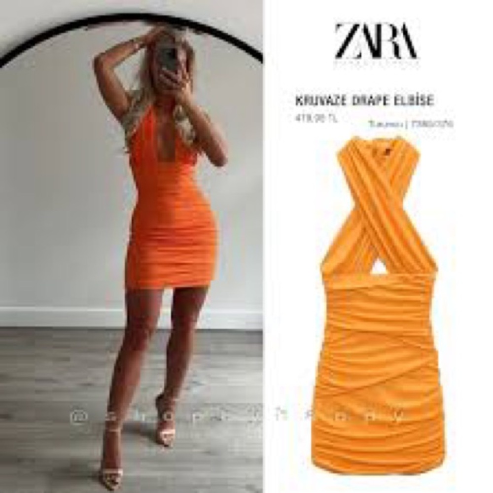 ORANGE ZARA RUCHED DRESS - Picture 7 of 7